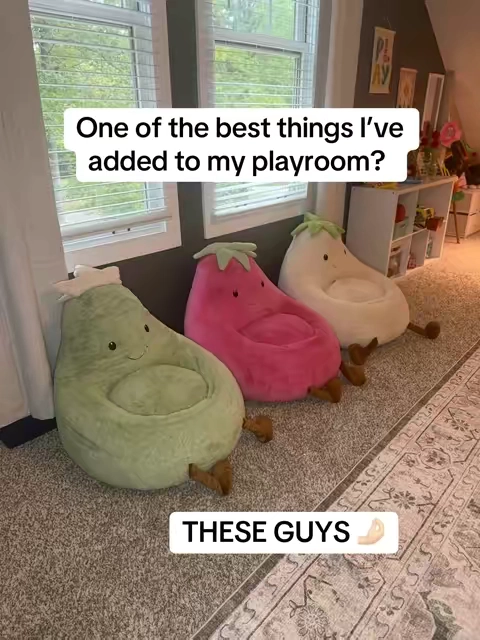 It’s actually embarrassing how obsessed I am with these viral eggplant beanbag chairs 😅 I started with just one but loved them so much that had to get one for each of my 3 kids. 10/10 recommend for extra cozy seating for your kids! #playroom #kidsfurniture #beanbagchair #kidsgifts #playroominspo 