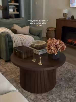It’s perfect 🪵  #coffetable #roundcoffeetable #coffetabledecor #homedecor #homefinds 