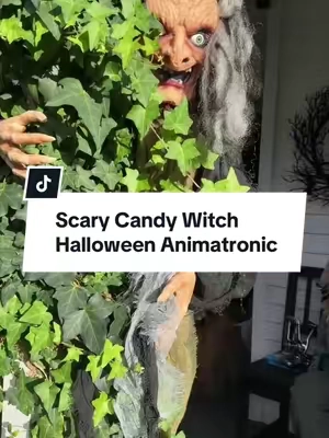This creepy witch will be giving out candy at our house this year!! #halloweendecor #halloweenanimatronics #spookyseason #hauntedhouse #halloween2026 