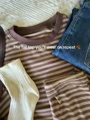 The fall staple you’ll wear on repeat. 🍂🤎 This classic striped long-sleeve shirt is easy to layer, easy to style, and perfect with jeans, leggings, or your favorite fall boots. #StripedShirt #LongSleeveTop #FallFashion #FallStyle #AutumnOutfits