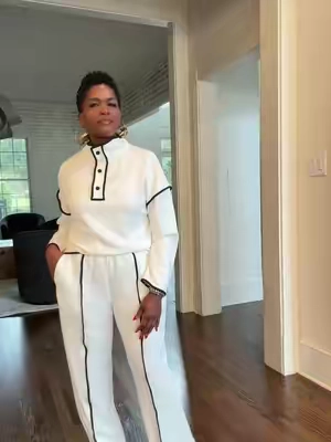 Casual 2 pc set with he stand up collar. #casualoutfits #fashionover50 #widelegpants 