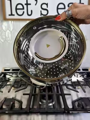 Ninja NeverQuit 12 piece cookware in stone and gold.  #ninjaneverquit #cookware #ceramiccookware #potsandpans #ninjakitchen @Ninja Kitchen  