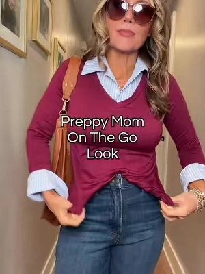 The layered look without actually having to layer 🙌 This long sleeve collared top gives you that preppy polished look in one easy piece. Pair it with jeans for an effortless fall outfit, work outfit, or everyday elevated casual look. 🤎 #falloutfit #sohochic #preppystyle #casualoutfit #tiktokshopstockup  