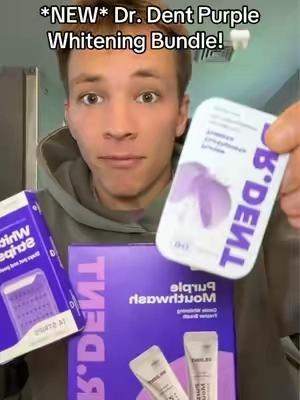 Dr. Dent purple routine w/ purple mouthwash, whitening strips, and toothpaste tablets! 🙏 #drdent #drdentteethwhitening #whiteningstrips #purplemouthwash #toothpastetablets 