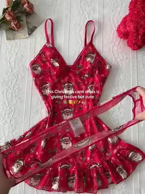 Cute enough for Christmas, comfy enough for cozy nights #ChristmasPajamas #WomensSleepwear #CamiDress #CozyGirl #HolidaySleepwear