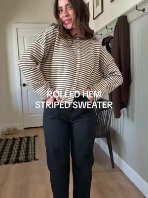 such a good good & cozy fall staples. wearing a small!! 🍂 #stripedsweater #fallsweater #fallcardigan #falloutfitinspo 