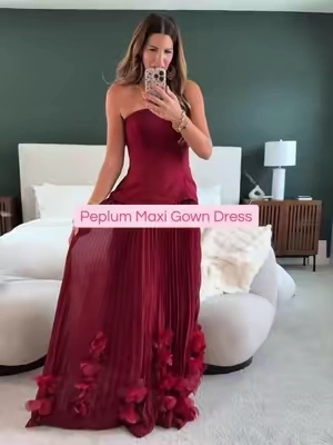 Peplum Maxi Gown Dress #formalgown #winterwedding #winterweddingguestdress #eveninggown #tiktokshopfalldealsforyou 