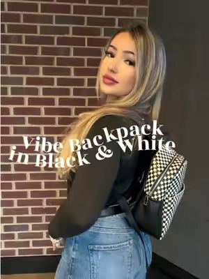 Vibe Backpack 🤍🖤 The checkered print makes this backpack SO cute! It’s the perfect everyday bag when you want something comfy, practical, but still super stylish. I love how the white and black go with literally everything! ✨🎒 #IrisAndRainbow #tiktokshopstockup #irisarmy #fall #BagTok 