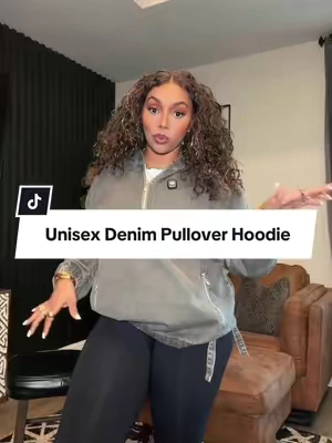 Unisex Denim Pullover #unisexfashion #denimhoodie #denimtop #topsforwomen #pulloverhoodie 