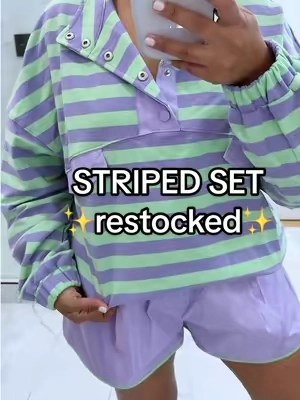Striped two piece shorts set has been RESTOCKED!!  #stripedset #twopieceset #shortsset #comfyoutfit #casualoutfit @Asvivid Shop 