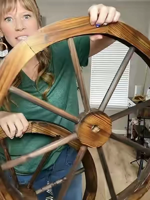 The different ways that you can decorate with these wagon wheels or use them for is endless #WagonWheel #decor #homefinds #woodenwheels 