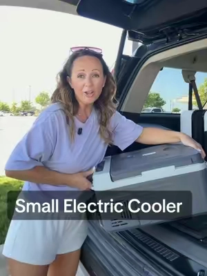 This electric cooler is small enough for what I need without taking up a ton of space. #ElectricCooler #PortableFridge #RoadTripEssentials #CampingGear #TravelMustHaves 