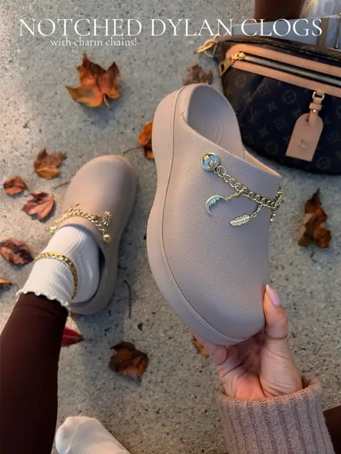The Dylan platform has been so popular with crocs and now they made them with a lower profile heel for easier walking! AND these charm chains are sooo cute! 🍂🤎 #crocs #newcrocs #dylannotchedclogs #dylanplatformclogs 