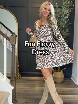 This dress is fun, flowy, lightweight, doesn’t cling to you, hides the tummy, and it has pockets🙌 #dresses #OOTD #falloutfits #leoparddress #womensfashion @DOKOTOO-US    