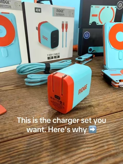 Ridge 45W Wall Charger Set | Dual USB-C Ports | Laptop-Grade Power | 40% Lighter Than Standard Chargers | Braided Cables Included | Fast Charging Kit #ridgewallcharger #ridge #wallcharger #tiktokshopcreatorpicks #ridgetechtember @Ridge Shop 