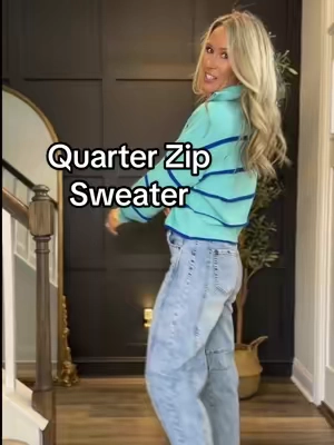 Soft, stretchy, cute, & classy quarter zip sweater✨ #sweater  #quarterzipsweater #womensfashiontrends #sweaterseason #falloutfits @Fisoew Sports 