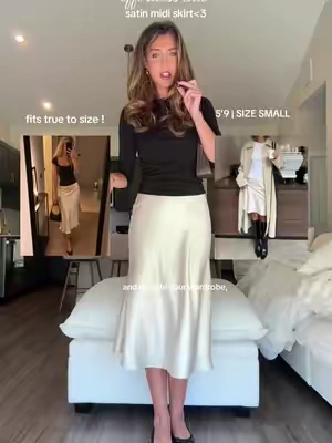 the prettiest satin midi skirt! in love<3