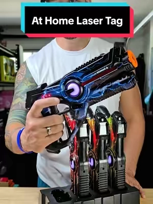 These just took family game nights to a new level! 😅😎 #athomelasertag  #laserblasters  #lasertag #familygamenight 
