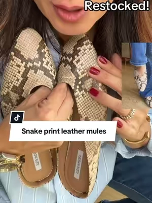 Snake mules for day and night wear these are classic & chic! #snakemules #leathermules #almondtoemules #tiktokshopcreatorpicks #spotlightfinds 