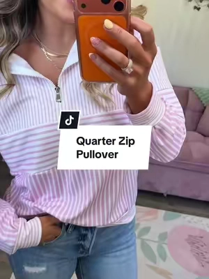 Not your average striped quarter zip 💗 The pink-and-white mixed stripes give it the cutest preppy look, and it’s so easy to throw on with jeans for an effortless everyday outfit! @Fisoew Fashion 