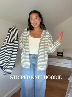 the cutest throw on and go knit hoodie 🤍 5’2 wearing a size medium!
