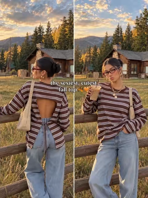 The back detail on this top is WAY too cute for fall 🤎🍂 #fallfashion #falloutfit #outfitinspo #womensfashion #tiktokshopstockup