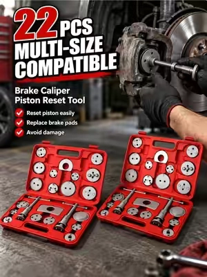 This full set at an insanely low price with free shipping?! Don't miss out!  Twist and compress at the exact same time with zero effort! The ultimate tool for effortlessly rotating rear caliper pistons back in! Perfect dual-pin alignment for stubborn wind-back calipers! Stopped torturing yourself during brake jobs with this game-changer! The absolute cheat code for pushing back caliper pistons effortlessly! Upgraded heavy-duty strength and free shipping—you need this set! 22pc Brake Caliper Compression Tool Set, Heavy Duty Brake Piston Compressor Tool and Wind Back Tool Kit for Brake Pad Replacement, Universal Disc Brake Caliper Tool Set with Red Case #tooltok  #mechaniclife  #GarageGoals  #CarDIY  #BrakeReplacement 