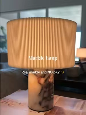 A cordless little lamp with a real marble base and touch controls—each one has its own natural veining. #tablelamp #marbledecor #homedecor #bedroomdecor #lightingideas