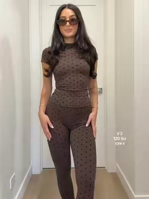 Obsessed w everything about the brown polka dot set 🤎 #workoutset #polkadotset #matchingset #tiktokshopcreatorpicks #TikTokshopbacktoschool 