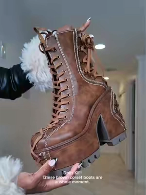 These boots ARE the outfit. 🤎🔥 #DollsKill #CorsetBoots #StatementBoots #FallFashion #BootSeason 