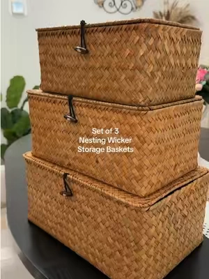 cute enough to leave out, and they tuck into each other when i don’t need all three 🤎🧺 #Home #homedecor #wicker #storage #declutter 