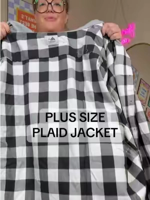 This pod jacket comes in men's up to size 6X in plus size! If you're looking for the perfect lightweight jacket for fall that looks like a flannel jacket, but it's actually plaid. This is the one to get. It even has the sweatshirt hood. I love that I can wear it oversized with leggings or I could even button it and wear it as a cute fall dress. #plussize #TiktokShopFallDealsForYou #plussizeclothing #jacket 