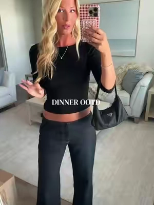 Cheers to a good dinner fit🥂🖤 #dinnerootd #OOTD #lowrisejeans #stevemaddenheels #blacktop 