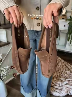 genuine suede + affordable 🤎 @Cushionaire #cushionaire #suedeloafers #womensloafers #suedeclogs 