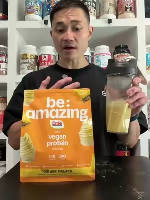 One of the best vegan protein powders on the market - Pineapple Dole Whip @Be Amazing  #beamazing #plantprotein #pineappledolewhip 
