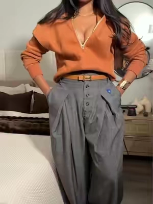 The Gold Zipper Hoodie 😍🧸🍂🔥— I love how cozy the color is . #womensfashion #hoodieszn #trousersoutfit #sweaterweather 