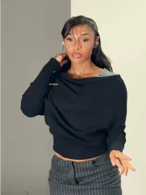 Aelfric Edens drapped knit sweater 🖤  #knitsweater #ootdinspo #offtheshoulder 