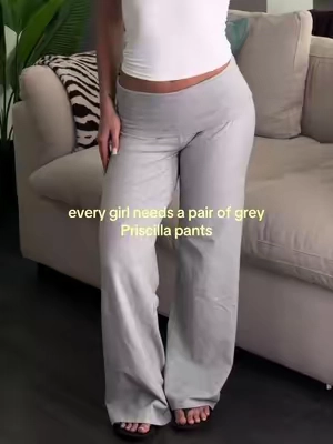 grey Priscilla pants are a closet staple🩶 soo flattering & can be styled with so many diff outfits!  #priscillapants #flarepants #pants #brandy #brandymelville 