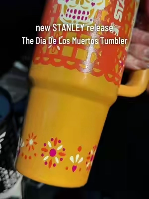 This color is EVERYTHING. 🧡✨ The traditional details on this new Dia De Los Muertos Papel Picado Stanley tumbler are more stunning in person. @Stanley 1913 #stanley1913 #stanley1913partner  #stanleytumbler #diadelosmuertos #DiaDeMuertos 