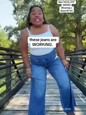 These jeans understand the assignment!  Extreme stretch!  Pull-on style. Functioning pockets that pass the cell phone test!  Short girl friendly. Flattering and elongating wide leg. Sizes M-6X. I’m wearing size L. #tiktokshopcreatorpicks #bloomchic #midsizepetite #size14style #TikTokShopFallDealsForYou @BloomChic 