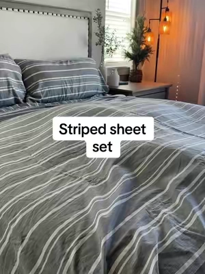 the striped sheet aesthetic is perfection #stripedbedding #bedsheets #bedsheetset @CGK Linens 