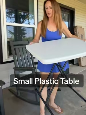 This 30” plastic table is the perfect little extra table to pull out whenever you need more space. #FoldingTable #SmallSpaceSolutions #HomeEssentials #EverydayFinds 
