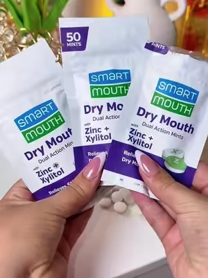 SmartMouth Dry Mouth Dual-Action Mints - Sugar-Free Mints for Dry Mouth Support - With Zinc & Xylitol - Travel-Friendly Packaging for On-the-Go Oral Care - Mellow Mint - 50 Count, 3-Pack