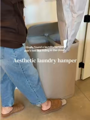 Laundry day, with a little more aesthetic. #LaundryHamper #LaundryRoomIdeas #LaundryOrganization #HomeOrganization #HomeDecor