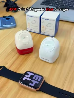If you travel with an iPhone and Apple Watch, this two-in-one charger makes packing so much easier. It charges your Apple Watch while giving your iPhone up to forty-five watts of fast charging, and the foldable design makes it easy to take anywhere. #charger #AppleWatch #iPhoneAccessories #traveltech #tiktokshopstockup 