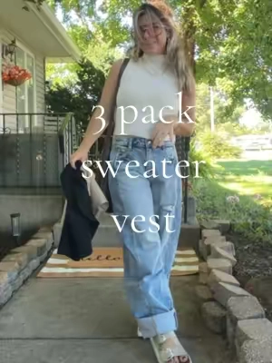 stepping up my fall wardrobe over here with these sweater vests 🤍🍂 #sweatervest #momstyleinspo 