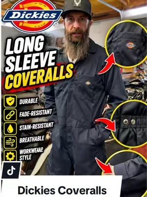 These Dickies long sleeve coveralls are built for getting work done. Durable, comfortable, and a classic workwear look that never goes out of style.  #Dickies #Workwear #Coveralls #MensStyle #WorkGear