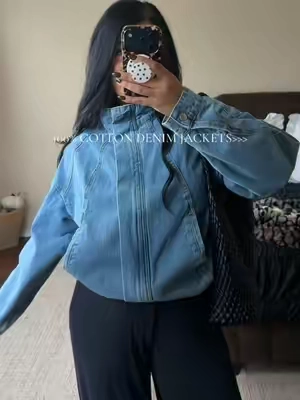 SIZE: L. COLOR: BLUE My favorite 100% cotton denim jacket!! I think the stand collar makes it that much more chic! I cannot wait for all the outfits I’ll style this with! Cotton Denim Jacket. Denim Jacket Outfit. Outfit Inspo. #denim #denimjacket #cutejacket #cotton #jacket 