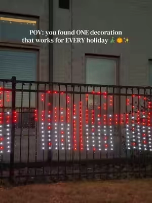 The outdoor holiday decoration you can use ALL YEAR LONG! 🎄🎃✨ These smart outdoor LED mesh lights are completely customizable with an app or remote! Switch between Christmas trees, snowmen, Halloween pumpkins, solid colors, and so many other designs. Plus, they’re waterproof, have music sync, and make such a HUGE impact on your outdoor holiday decor with just one item! Perfect for decorating your porch, fence, patio, or yard for every season! 🤍 #outdoorchristmaslights #holidaydecorations #ledmeshlights #christmasdecorations #outdoorholidaydecor  