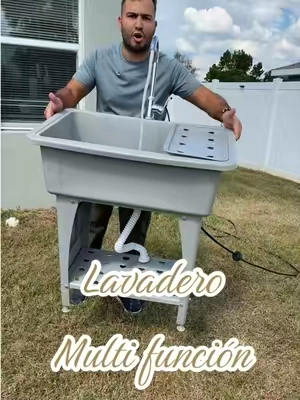 Fregadero utilitario multifuncional con grifo y estante inferior, ideal para lavandería, garaje, jardín o áreas de trabajo donde necesitas una estación práctica de lavado y almacenamiento. #UtilitySink #LaundryRoomSink #GarageSink #sohochic #tiktokshopstockup 